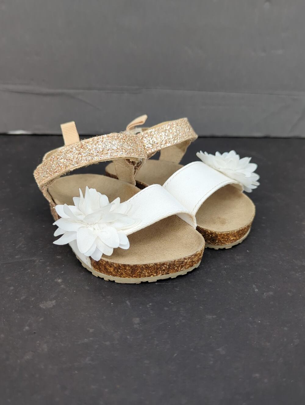 Just One You Made by Carter's Baby Girl White Floral Gold Glitter Sandals Size 5